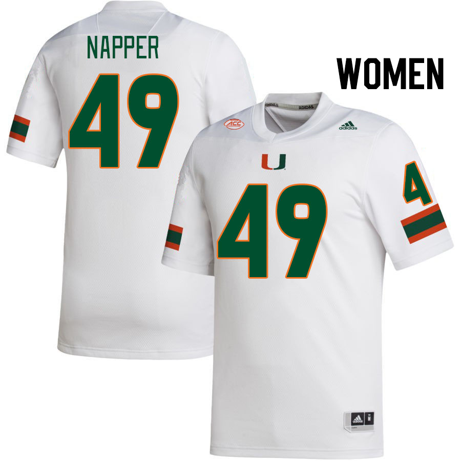 Women #49 Mason Napper Miami Hurricanes College Football Jerseys Stitched-White - Click Image to Close